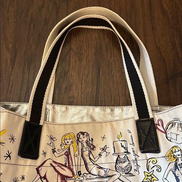 Brighton Happy Holidays Illustrated canvas cotton interior pocket tote/bag - Picture 15 of 16